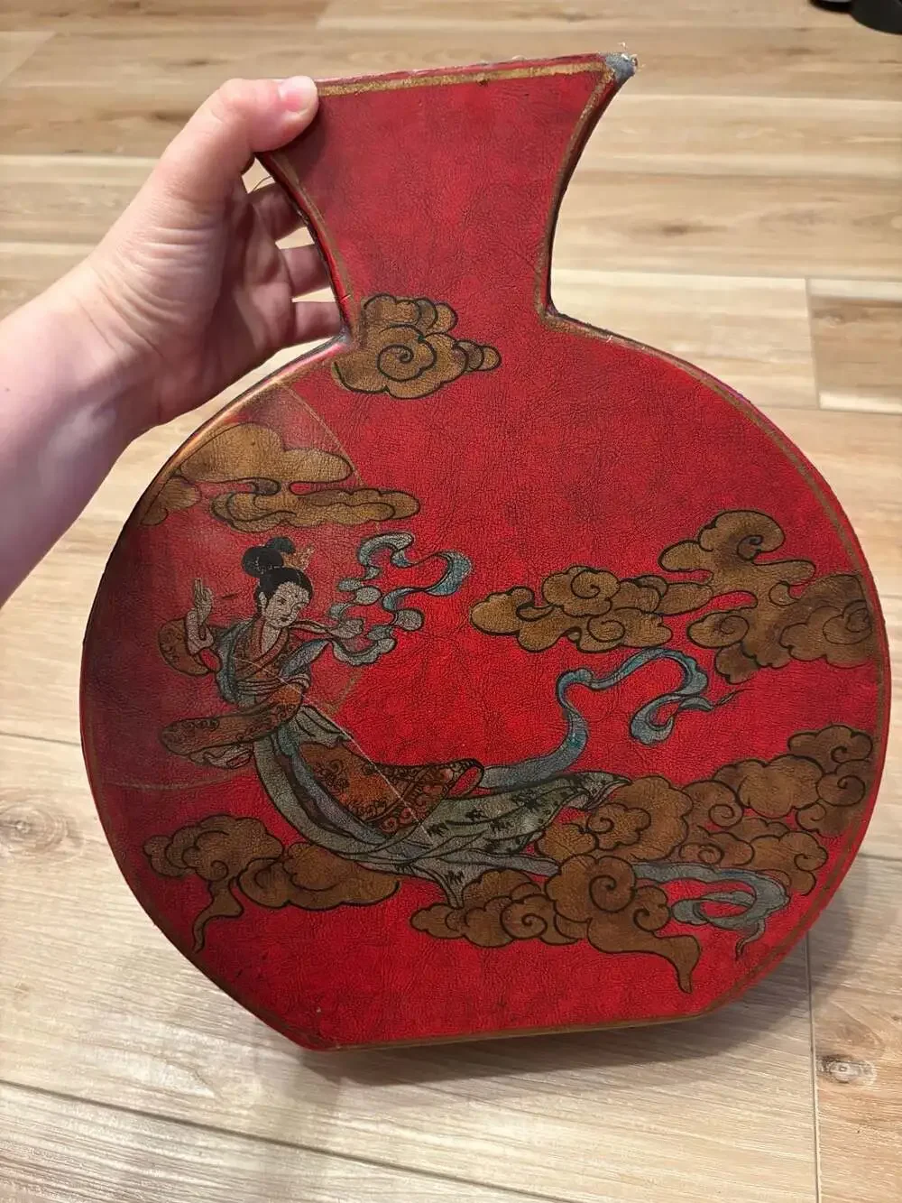 1970s Vintage Chinese Decorative Drum-Shaped Dried Flower Vase with Hand-Painted